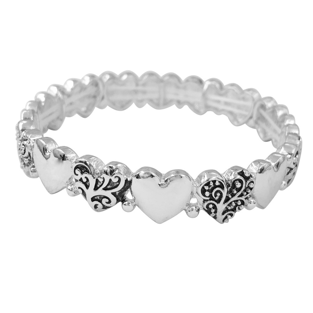 Silver Tone Swirl Heart Stretch Bracelet